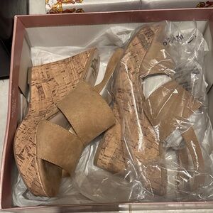 Franco Sarto Tan Cork Wedge Sandals